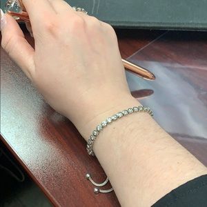 Silver and cubic zirconia bolo bracelet